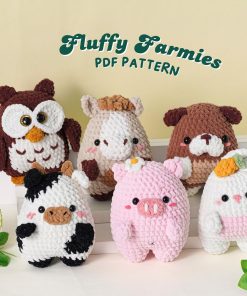 Fluffy Farmies Crochet Patterns Bundle | Owl Pattern, Rabbit Pattern, Pig Pattern, Horse Pattern, Dog Pattern, Cow Pattern, Low Sew Crochet