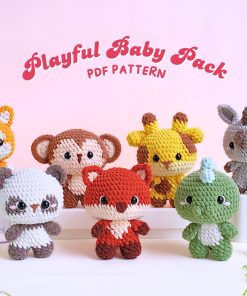 Playful Baby Pack Crochet Patterns Bundle | Shiba Pattern, Rhino Pattern, Panda Pattern, Monkey Pattern, Giraffe Pattern, Dinosaur Pattern